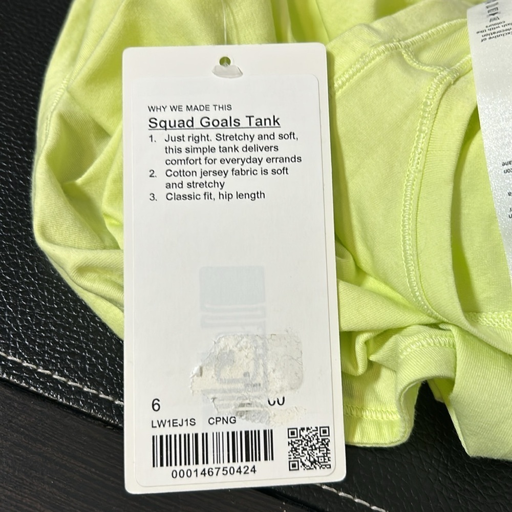 LULULEMON Squad Goals Tank Top Stretch Cotton Jersey Hip Length Sz 6 Yellow NEW - Picture 5 of 6